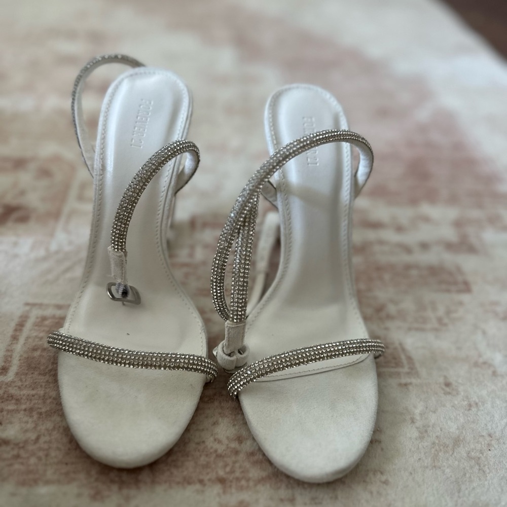 Forever 21 White Beaded Heels